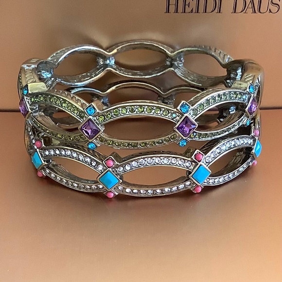 Heidi Daus Set Crystal Bangle Bracelets SZ M - Picture 1 of 16